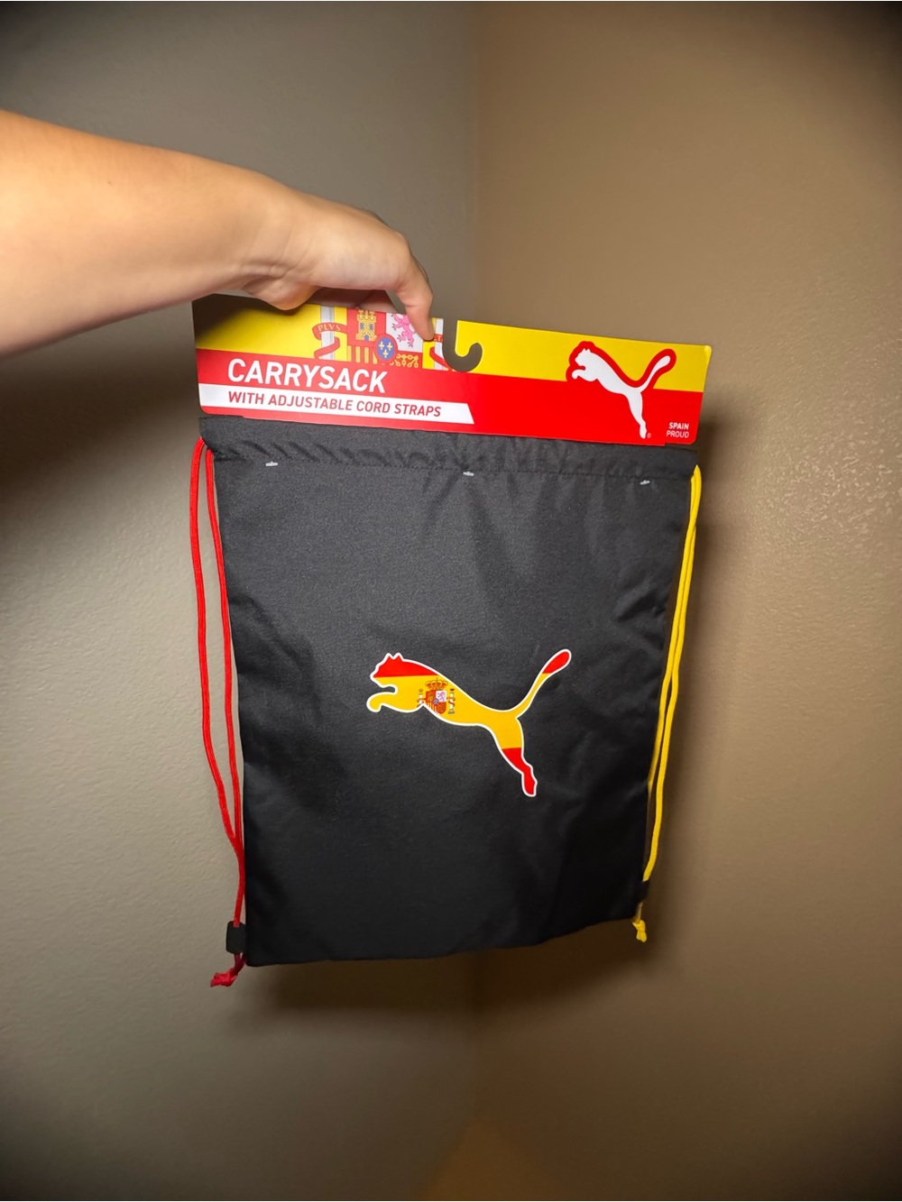 Puma Spain Futbol Soccer Black Carry Sack with Red and Yellow Accents